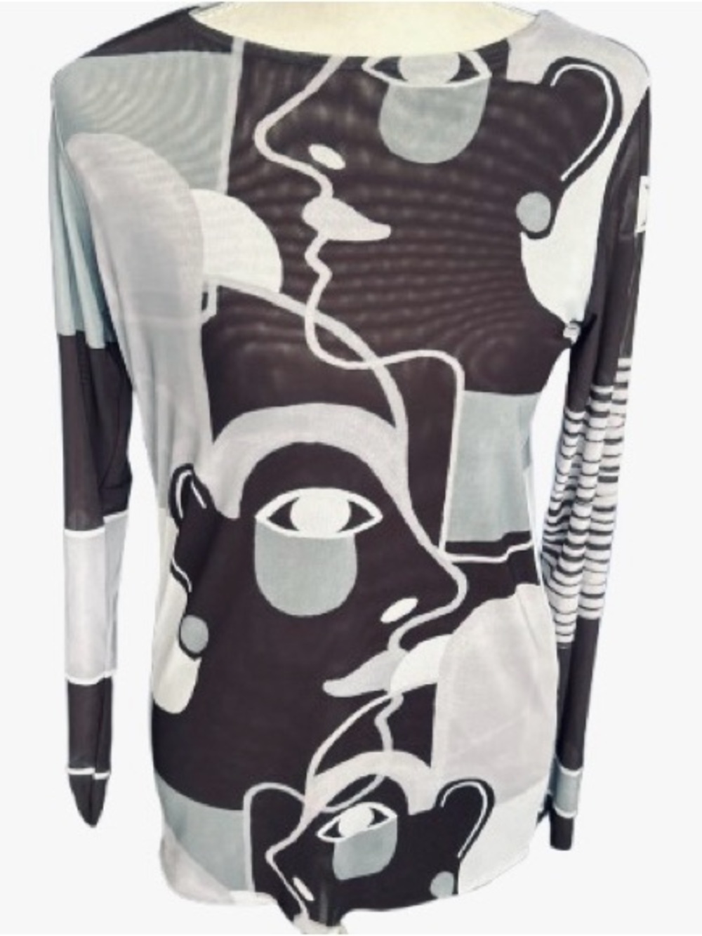 M/L Mesh Face Top LAPIEL AMB Sheer Illusion Vintage Y2K 90s Medium Large Art Eye